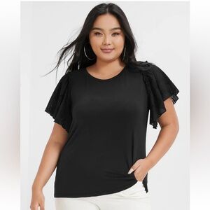 BloomChic Plus Size 3XLSolid Crew Neck  Ruffle Sleeve T-shirt us22-24